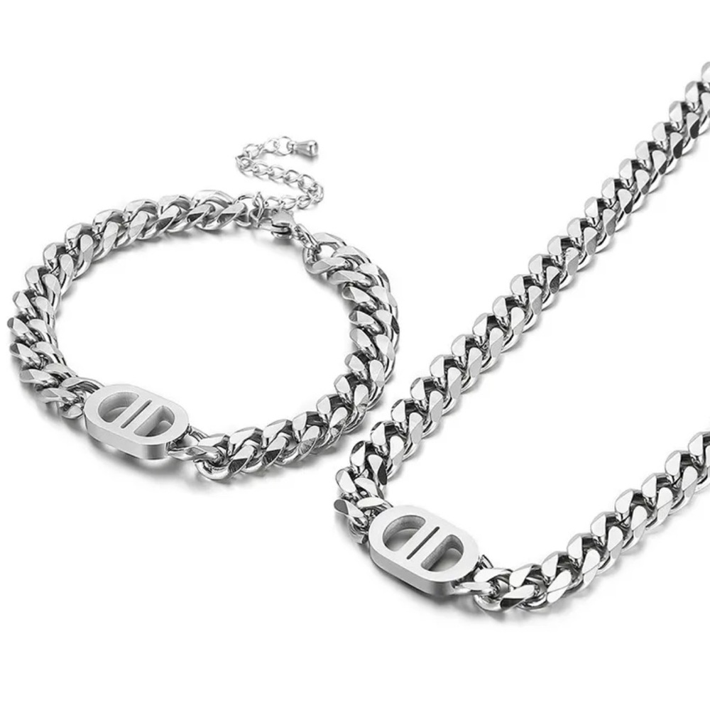 Anthropologie Silver Chain Necklace and Bracelet Set